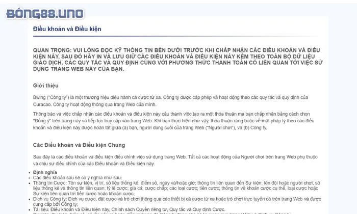 Điều khoản cơ bản khi đăng ký thành viên Bong88