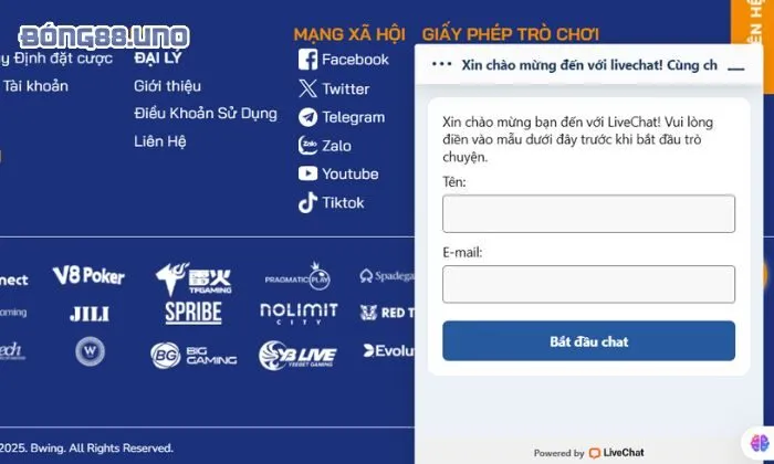 Người chơi có thể liên hệ Bong88 bằng cách chat trực tiếp trên sảnh cá cược