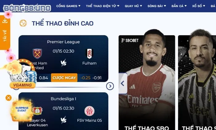 Giao diện Bong88 hiện đại