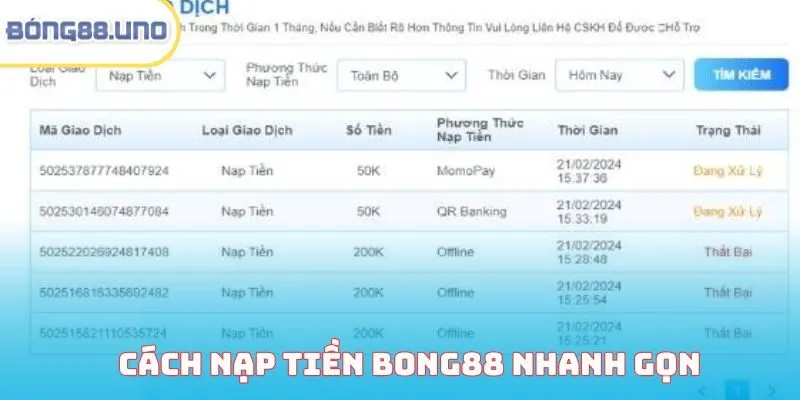 Nạp tiền Bong88 nhanh gọn cho tất cả thành viên hiện tại