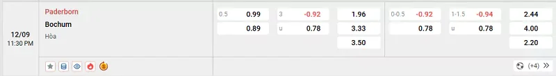 Tỷ lệ kèo trong trận đấu giữa Paderborn vs Bochum
